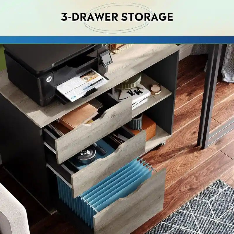 Wood File Cabinet, Mobile Lateral Filing Cabinet - 15.7D x 31.3W x 24.7H