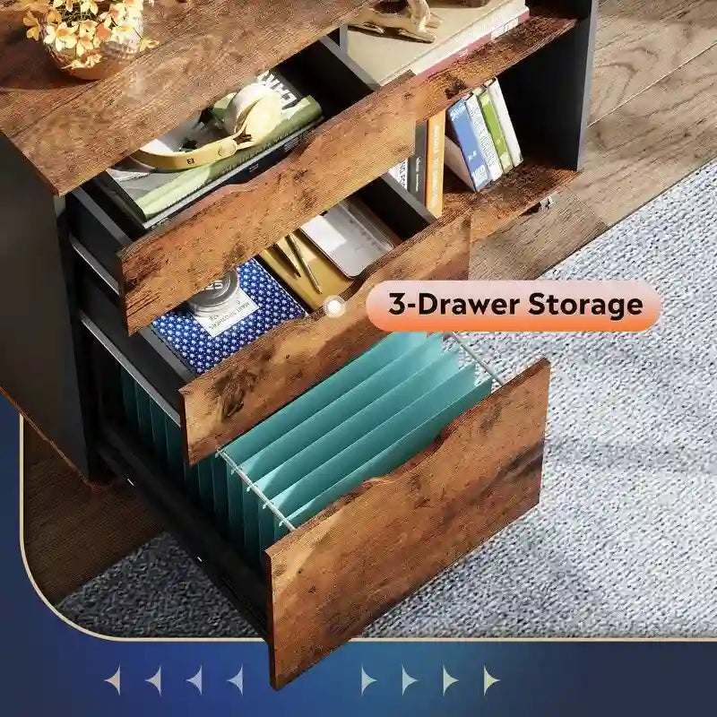 Wood File Cabinet, Mobile Lateral Filing Cabinet - 15.7D x 31.3W x 24.7H