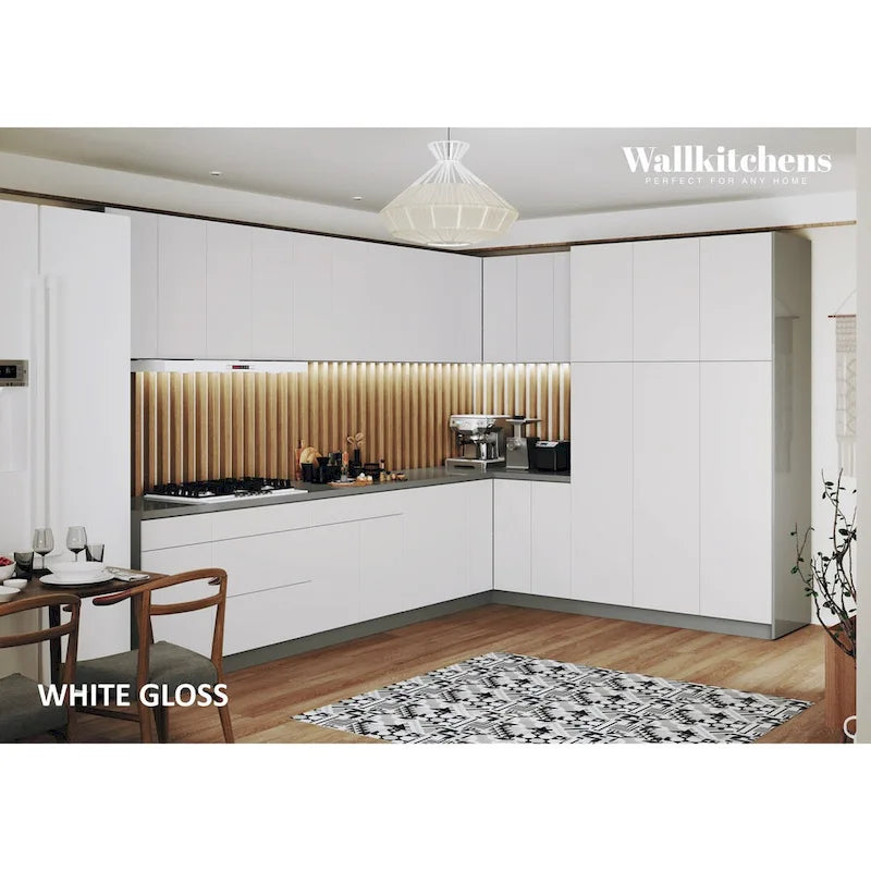White Gloss Kitchen Cabinet Set, 12Ft Wide - 144x102