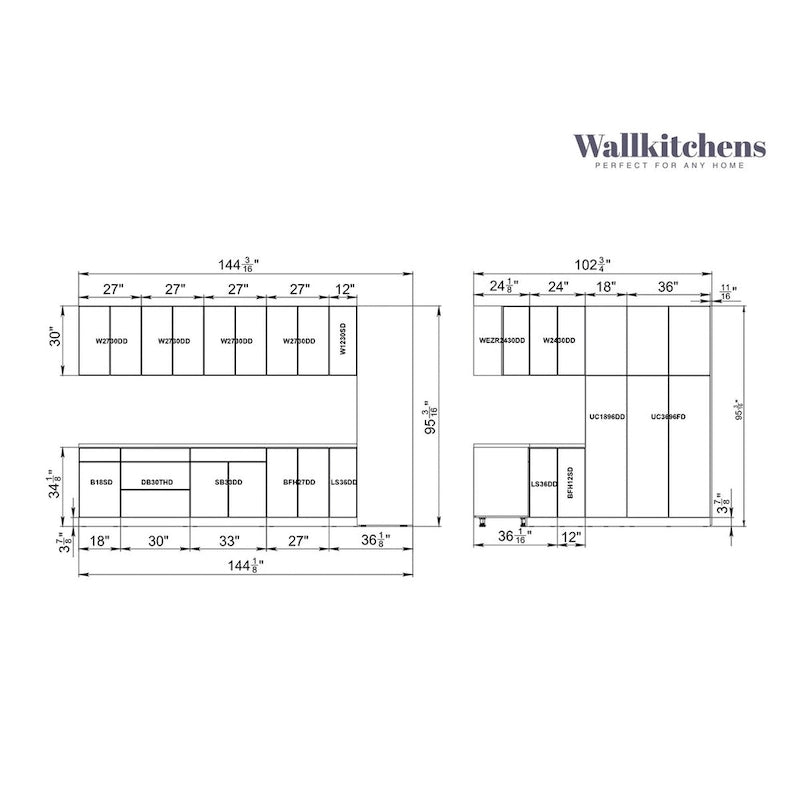 White Gloss Kitchen Cabinet Set, 12Ft Wide - 144x102