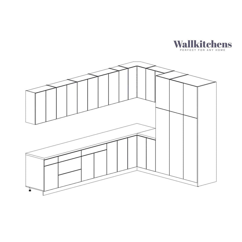 White Gloss Kitchen Cabinet Set, 12Ft Wide - 144x102