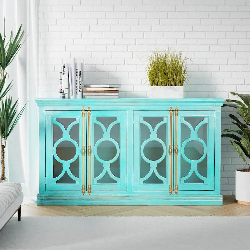 71-Inch Glass Door Kitchen Buffet Sideboard Cabinet