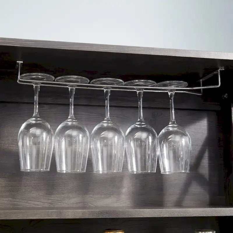 Coffee Bar Cabinet with Microwave Stand, Metal Frame and Barn-Style Wood Design
