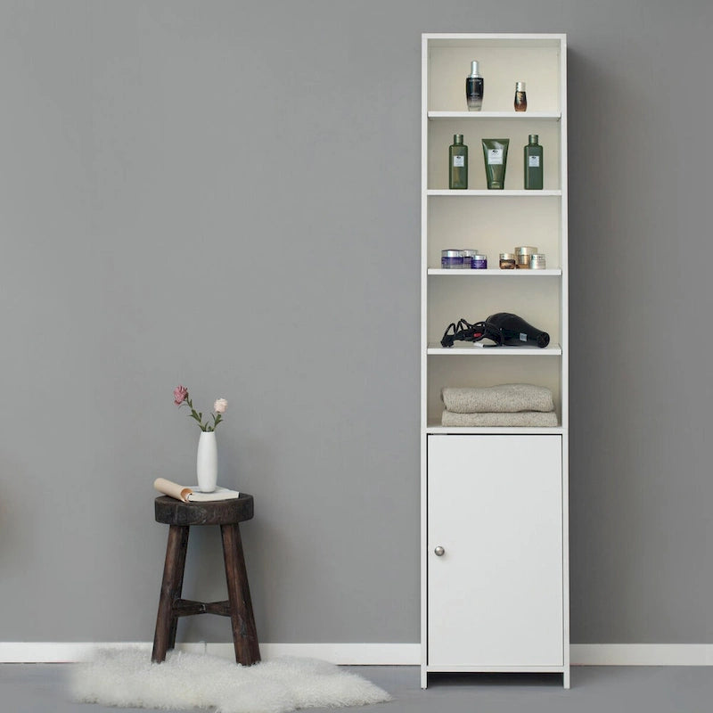 Tall Bathroom Laundry Storage Organizer Cabinet Linen Tower, White