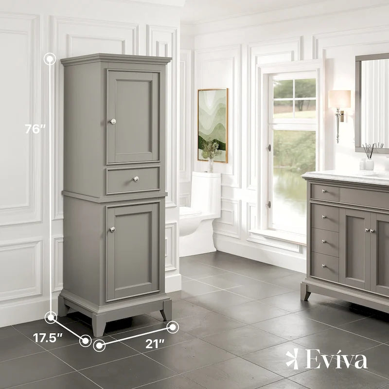 24-Inch Gray Freestanding Linen Cabinet