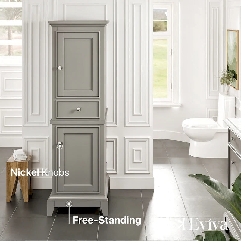24-Inch Gray Freestanding Linen Cabinet