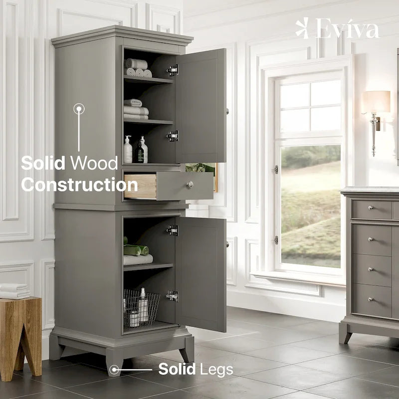 24-Inch Gray Freestanding Linen Cabinet