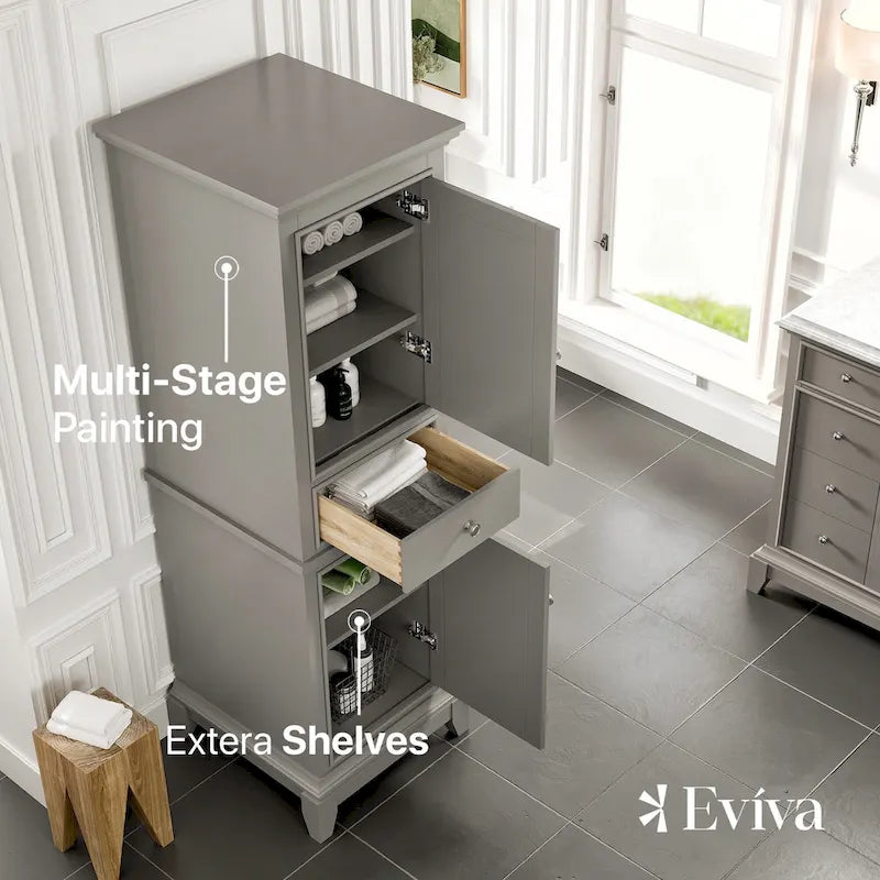 24-Inch Gray Freestanding Linen Cabinet