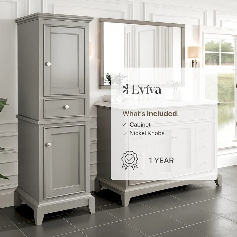 24-Inch Gray Freestanding Linen Cabinet