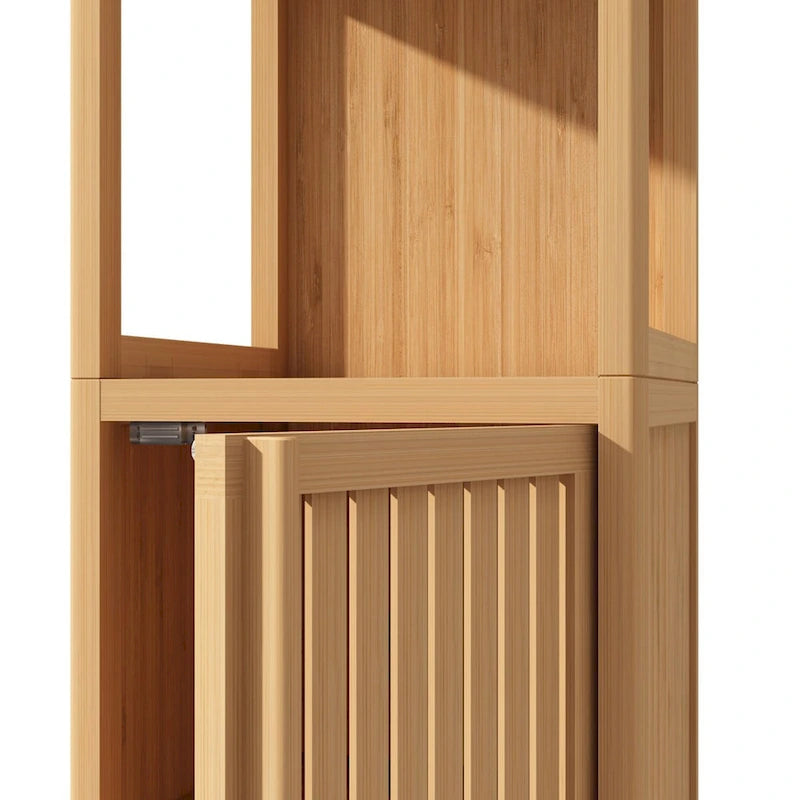 Bathroom Multifunctional Bamboo Storage Cabinet with 2 Open Shelves