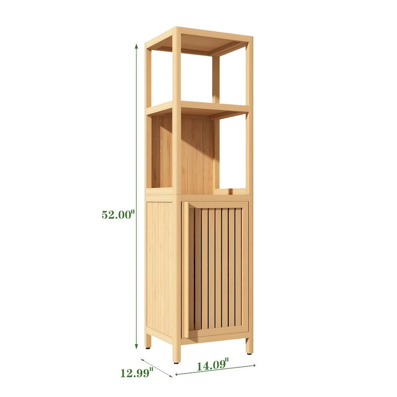 Bathroom Multifunctional Bamboo Storage Cabinet with 2 Open Shelves
