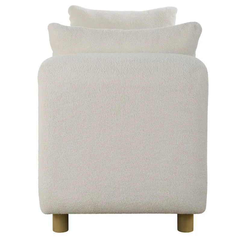 Oversized Ivory Faux Sheepskin Bench with Oak Legs, 90.5W