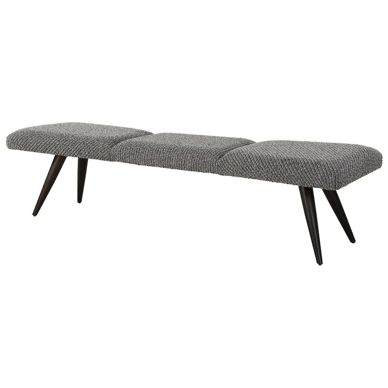 Charcoal Boucle Fabric Bench with Bronze Metal Legs, 72.5W