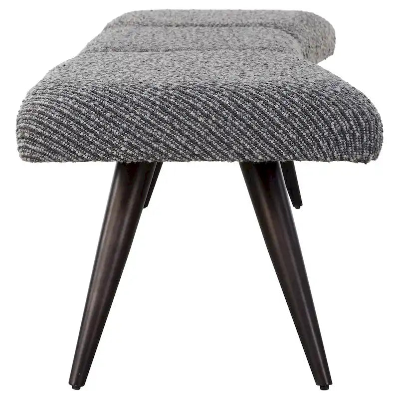 Charcoal Boucle Fabric Bench with Bronze Metal Legs, 72.5W
