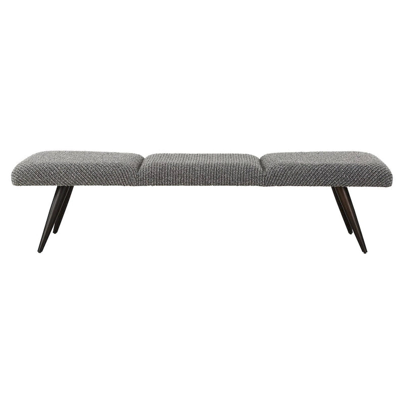 Charcoal Boucle Fabric Bench with Bronze Metal Legs, 72.5W