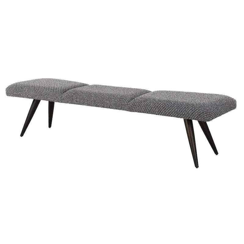 Charcoal Boucle Fabric Bench with Bronze Metal Legs, 72.5W