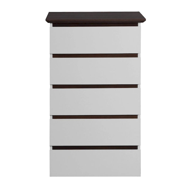 Tall White Dresser for Bedroom, Mid Century Modern Dresser with Drawers, 5 Drawer Dresser with Wood Color Top, Small Dresser