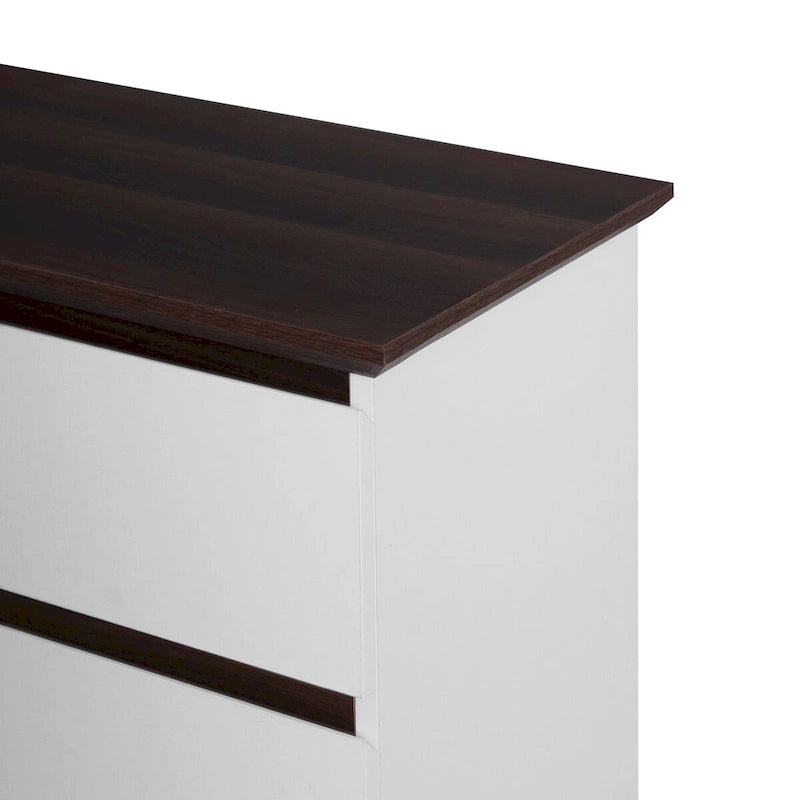 Tall White Dresser for Bedroom, Mid Century Modern Dresser with Drawers, 5 Drawer Dresser with Wood Color Top, Small Dresser