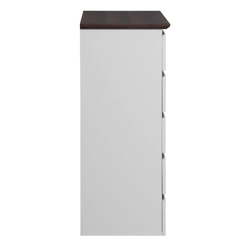 Tall White Dresser for Bedroom, Mid Century Modern Dresser with Drawers, 5 Drawer Dresser with Wood Color Top, Small Dresser