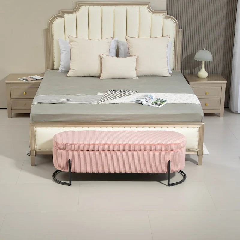 Storage Ottoman,Bedroom End Bench,Upholstered Fabric Storage Ottoman with Safety Hinge, Entryway Padded Footstool