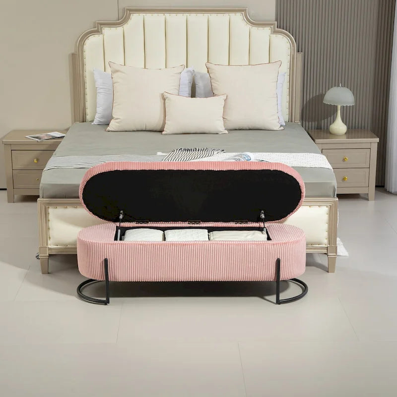 Storage Ottoman,Bedroom End Bench,Upholstered Fabric Storage Ottoman with Safety Hinge, Entryway Padded Footstool