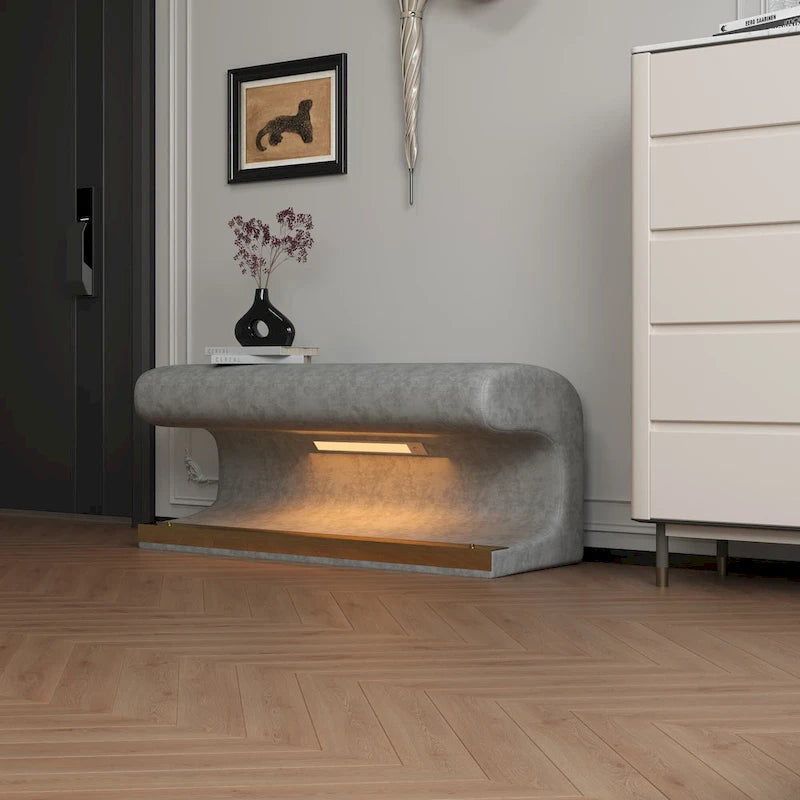 37W Entryway Bench Leather Upholstered Ottoman with LED
