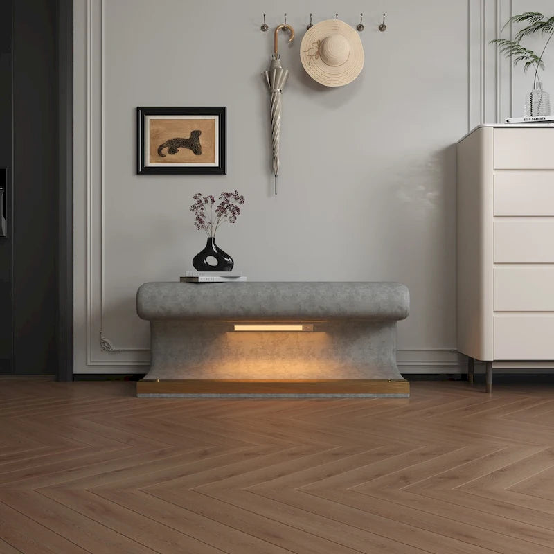 37W Entryway Bench Leather Upholstered Ottoman with LED